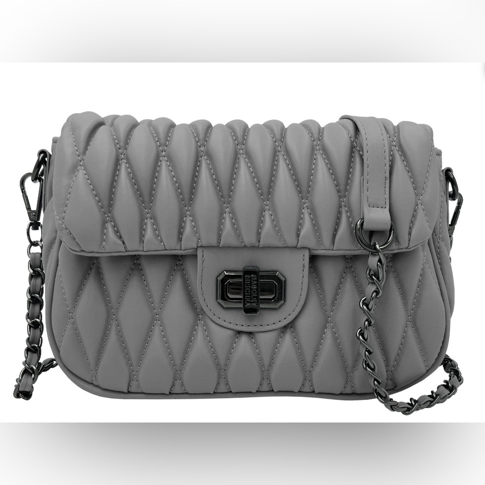 New Badgley Mischka Grey Quilted Crossbody Bag